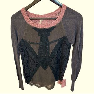 Black lace and pink detailed sweater (Small)
